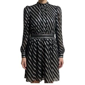 MICHAEL Michael Kors Black and Silver‎ Striped Dress